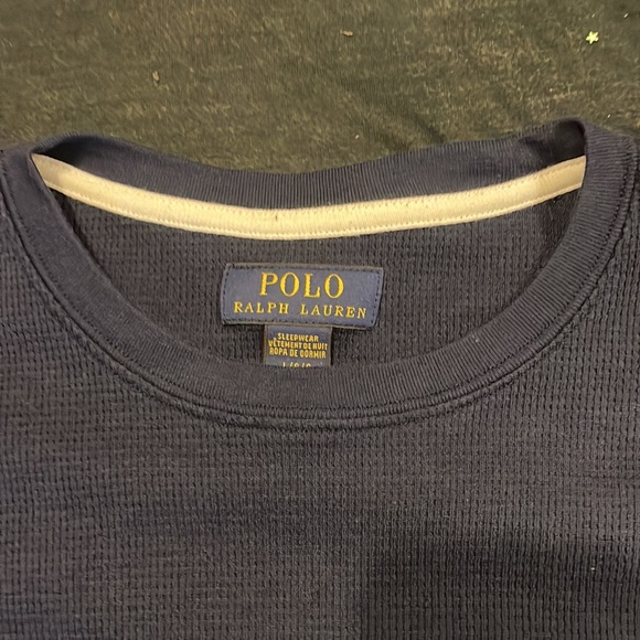 Polo long sleeve thermal shirt mens large navy blue and white - Picture 3 of 5